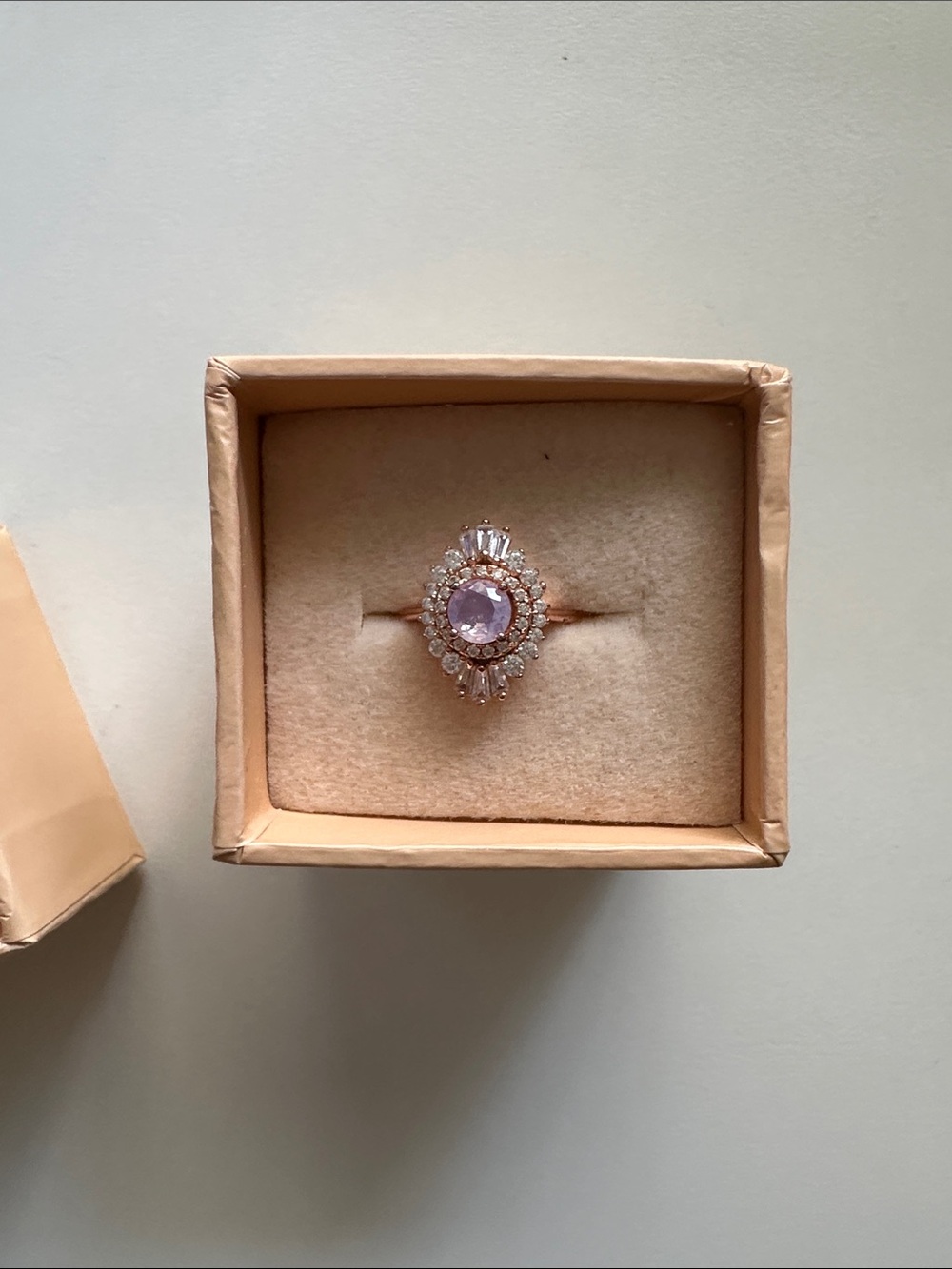 Rose Gold Pink Centerstone Halo Ring for Women